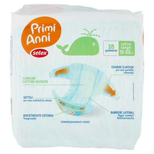 Selex Primi Anni Pannolini per Bambini Extra Large 15-30 kg 2x14 pezzi