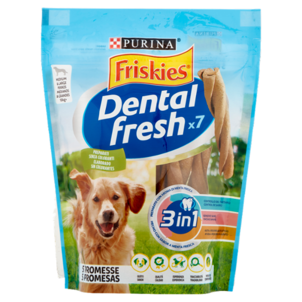 PURINA FRISKIES Dental fresh Snack igiene orale e dentale taglia M/L busta 7 bastoncini 180 g