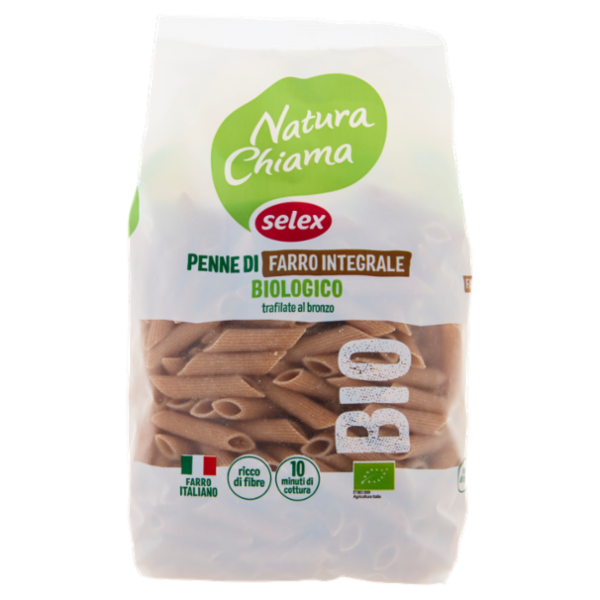 Selex Natura Chiama Pasta di Farro Integrale Biologico Trafilata al Bronzo Penne Rigate 500 g