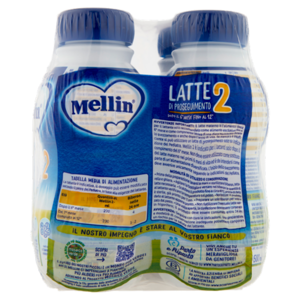 MELLIN 2 - Latte di Proseguimento Liquido per Lattanti dal 6° al 12° mese 4x500ml