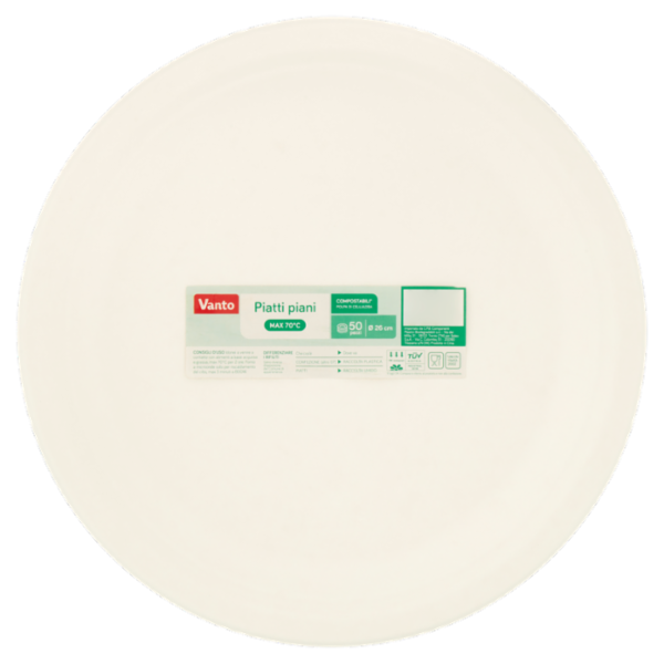 Vanto Piatti Piani in Polpa di Cellulosa Biodegradabili e Compostabili 50 pezzi