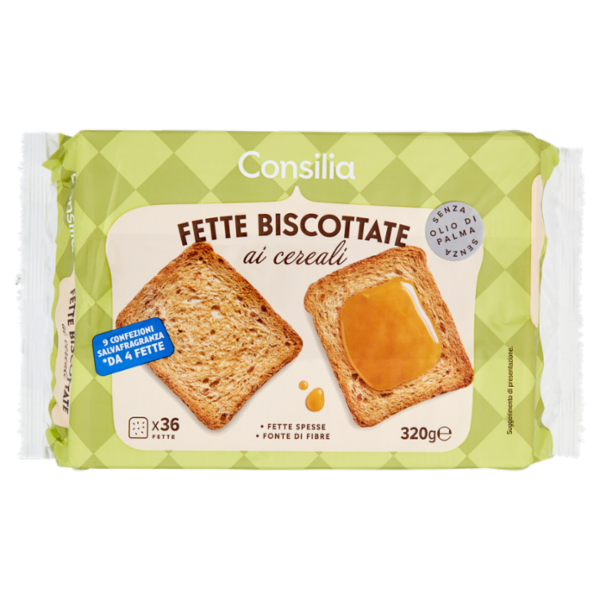Consilia Fette Biscottate ai Cereali in Confezioni Salvafreschezza 9x4 fette 320 g