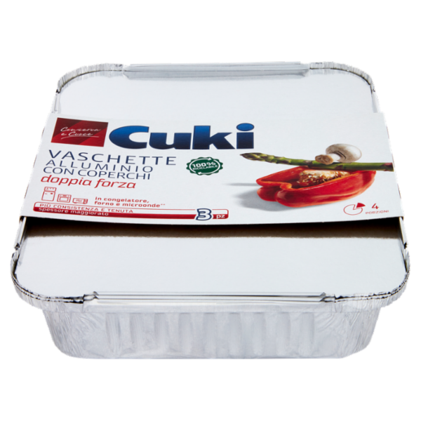 Cuki Conserva e Cuoce Vaschette Alluminio con Coperchi doppia forza 4 Porzioni 3 pz