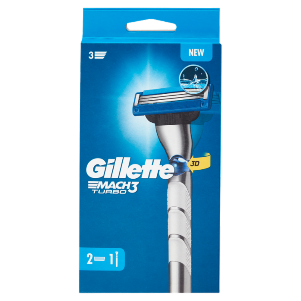 Gillette Rasoio Uomo Mach3 Turbo a 3 Lame, 1 Manico + 2 Lamette Barba