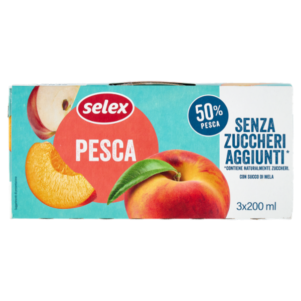 Selex Succo e Polpa di Pesca con Mela senza Zuccheri Aggiunti 3x200 ml