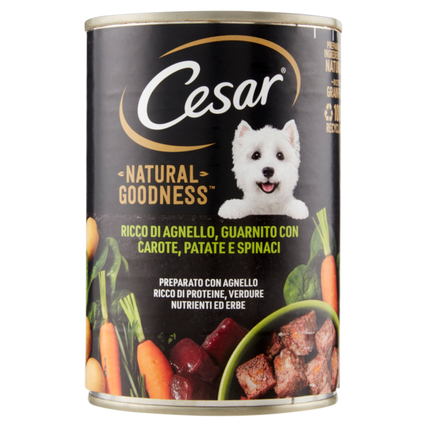 Cesar Natural Goodness Ricco di Agnello, Guarnito con Carote, Patate e Spinaci 400 g