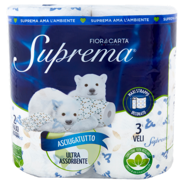 Fior di Carta Lifestyle Suprema Asciugatutto Ultra Assorbente 3 Veli Maxi Rotoli 2 pz