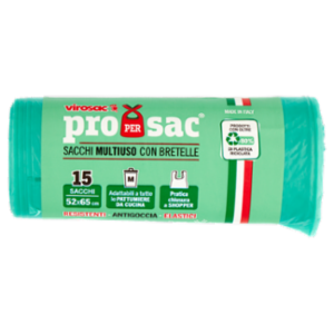 Virosac Propersac Sacchi Multiuso Con Bretelle Delicato Profumo Di Pino 52x65 Cm M 30 Litri 15 Pz