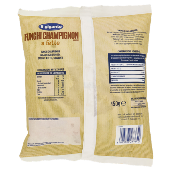 IL GIGANTE Funghi Champignon a fette Surgelati 450 g