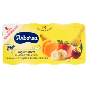 Arborea Yogurt Intero Da Latte Di Alta Qualità 2 Albicocca, 2 Fragola, 2 Banana, 2 Ciliegia 8 x 125g