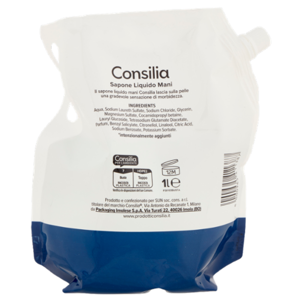 Consilia Sapone Liquido Mani Setificante Ricarica 1 L