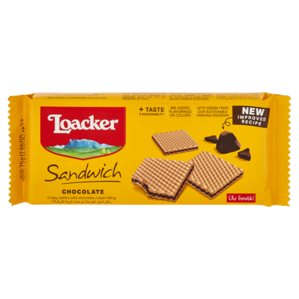 Loacker Sandwich Chocolate Wafer con crema al cioccolato Wafers 75g