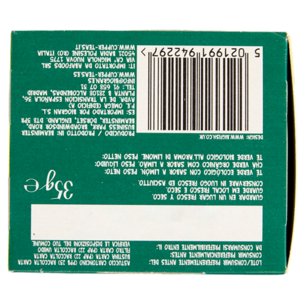 CUPPER Tè Verde con Limone Biologico e Fairtrade, Tè Leggero, 20 Bustine 35 g