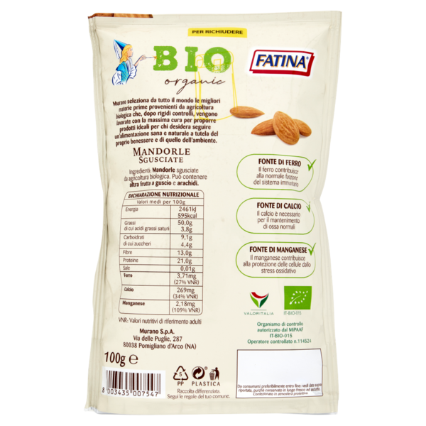 Fatina Bio organic Mandorle Sgusciate 100 g