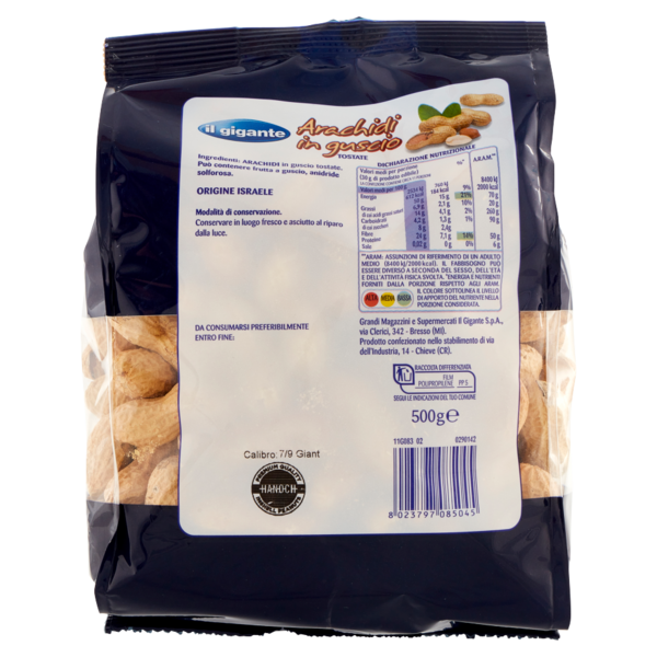 IL GIGANTE Arachidi in guscio Tostate 500 g