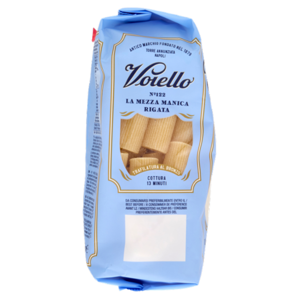 Voiello Pasta La Mezza Manica Rigata N°122 grani 100% italiani Trafilata bronzo 500g