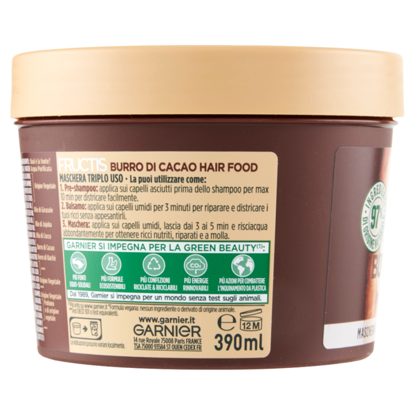 Garnier Fructis Maschera Hairfood Burro di Cacao, per capelli secchi e ricci 390 ml