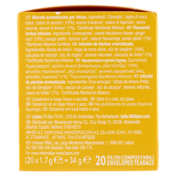 Lipton Limone & Zenzero Infuso 20 x 1,7 g