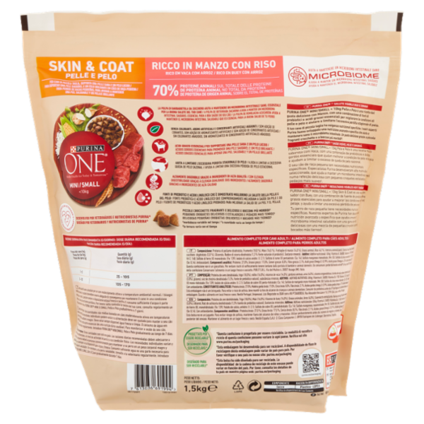 PURINA ONE Mini/Small Pelle e Pelo Ricco in Manzo con Riso 1,5 kg