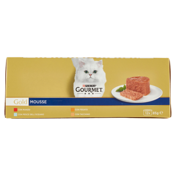 PURINA GOURMET Gold Mousse Manzo / Pesce dell'Oceano / Fegato / Tacchino 12 x 85 g