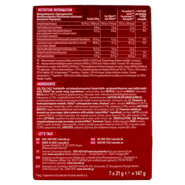 NESCAFÉ KitKat Mocha Caffè Solubile con Latte e Cacao, 7 bustine 21g