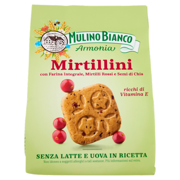 Mulino Bianco Armonia Mirtillini Biscotti Farina Integrale Mirtilli Rossi Senza Latte e Uova 270g