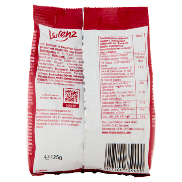 Lorenz Nic Nac's Arachidi sgusciate tostate ricoperte da un croccante guscio piccante 125 g