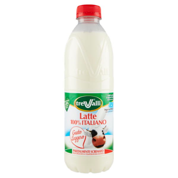 treValli Latte Parzialmente Scremato Pastorizzato a Temperatura Elevata 1000 ml
