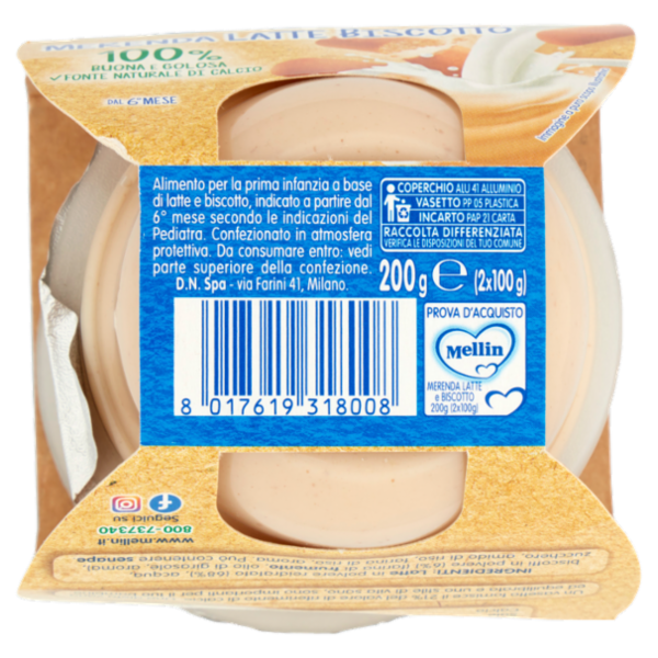 MELLIN Merenda Latte e Biscotto al cucchiaio 2 x 100 g