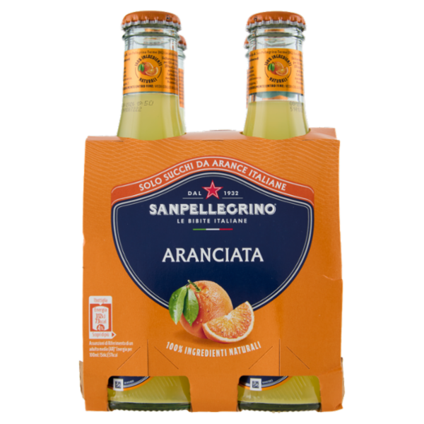 BIBITE SANPELLEGRINO, Bevanda Gassata,Aranciata, Vetro - 4x200ml