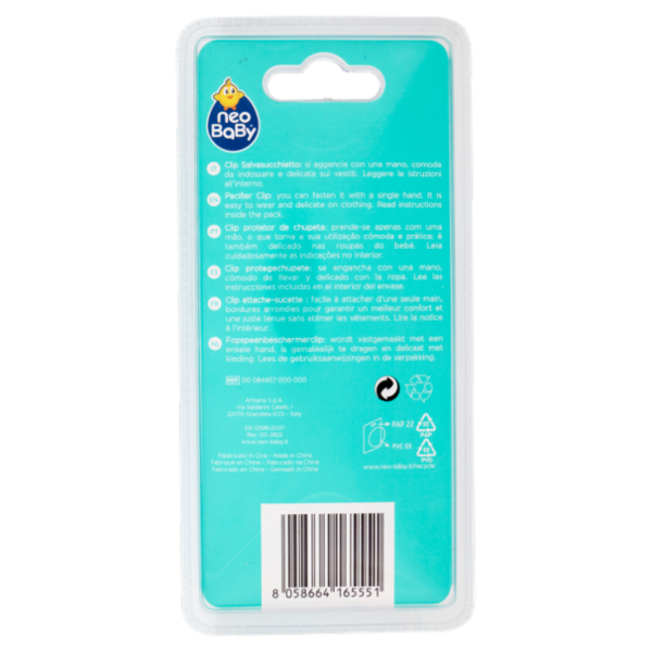 neo Baby Clip Salvasucchietto con catenella 0m+ Dino Blu