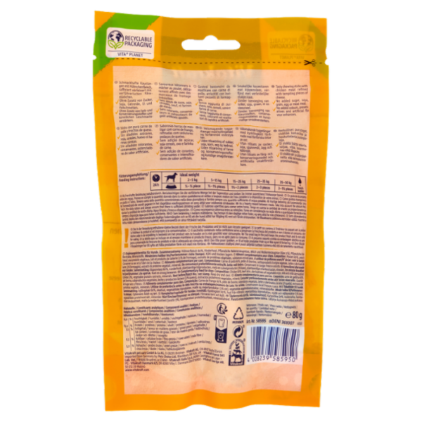 Vitakraft pure Chicken Bonas Bastoncini masticabili con pollo e formaggio 80 g