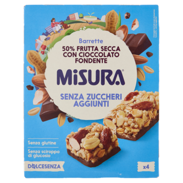 Misura Dolcesenza Barrette 50% Frutta Secca con Cioccolato Fondente 4 x 30 g