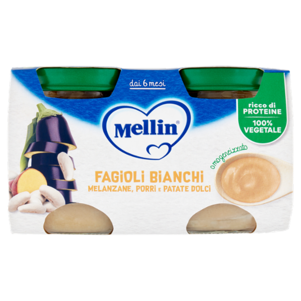 MELLIN Fagioli Bianchi, Melanzane, Porri e Patate Dolci omogeneizzato 2 x 130 g