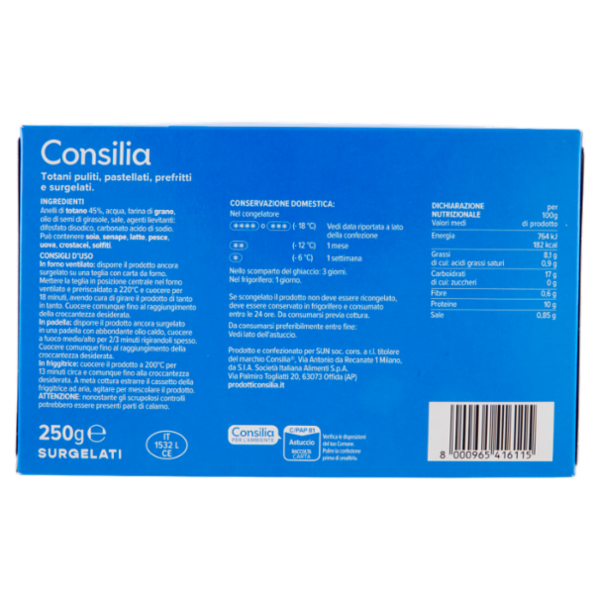 Consilia Anelli di Totano Prefritti e Surgelati 250 g