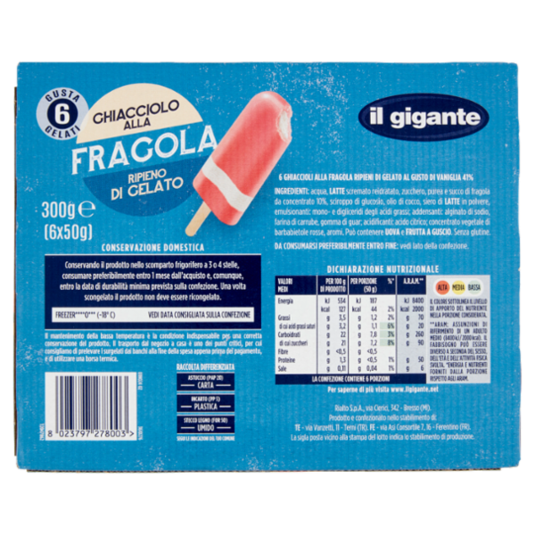 IL GIGANTE Ghiacciolo alla Fragola 6 x 50 g