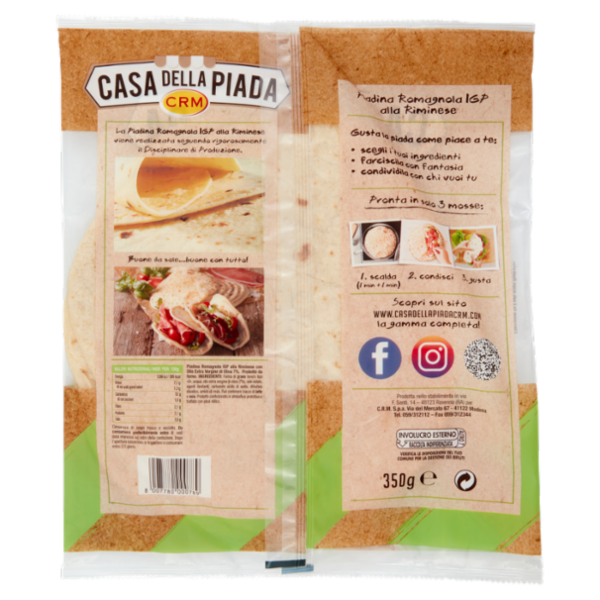 Casa della Piada Piadina Romagnola IGP alla Riminese all'olio extravergine di oliva 7% 3 Pezzi 350 g