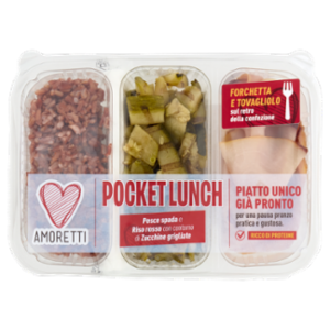Amoretti Pocket Lunch Pesce Spada e Riso Rosso Con Contorno Di Zucchine Grigliate 190 g