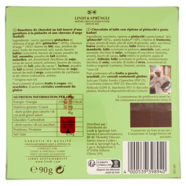 Lindt Praline Dubai Style Chocolate Pistachio & Kadayif 90 g