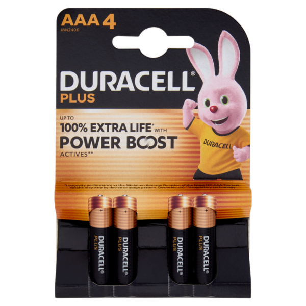Duracell Plus AAA 4 Mini Stilo / Micro Alcalina 1.5V MN2400 4 pz