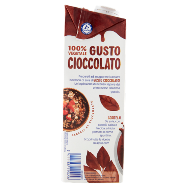 alpro Cioccolato, Bevanda alla Soia, 100% vegetale con vitamine B2, B12, D 1 Litro.