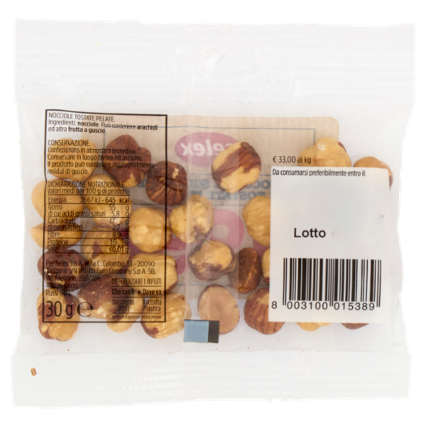Selex Frutta Secca Nocciole Pelate e Tostate 30 g
