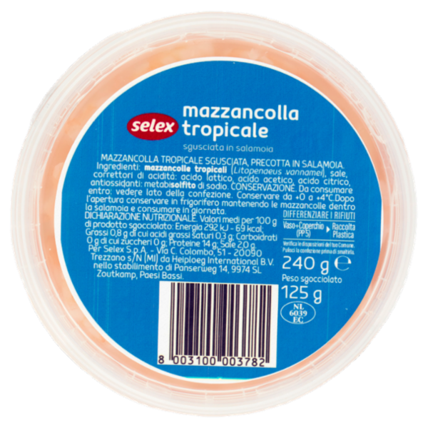 Selex Mazzancolle Tropicali Sgusciate in Salamoia 125 g