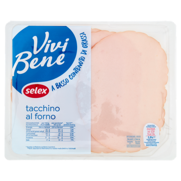 Selex Vivi Bene Tacchino al Forno a Basso Contenuto di Grassi a Fette 120 g