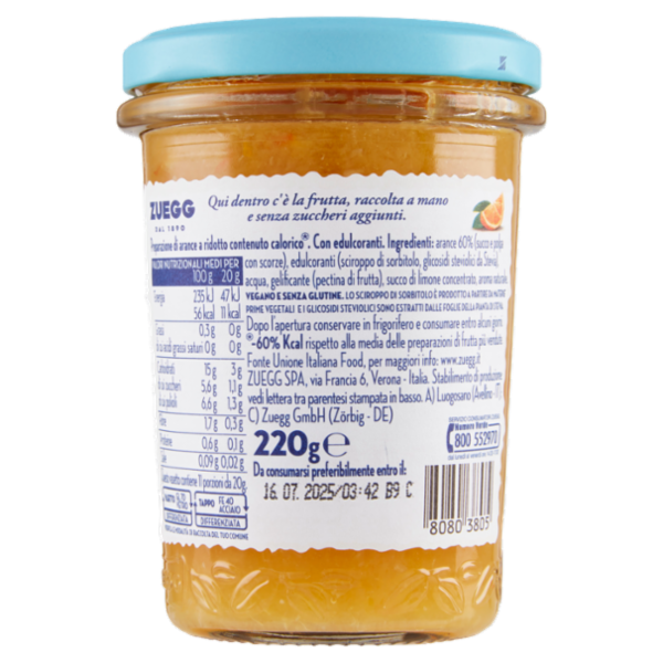 Zuegg Zero Zuccheri Aggiunti* Arance 220 g