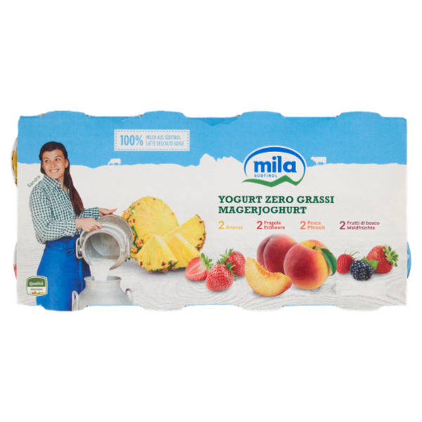 mila Yogurt Zero Grassi 2 Ananas - 2 Fragola - 2 Pesca - 2 Frutti di Bosco 8 x 125 g