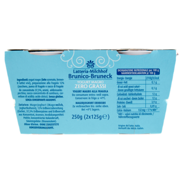Latteria Brunico Yogurt Magro Zero Grassi Frutta Frullata Fragola 2 x 125 g