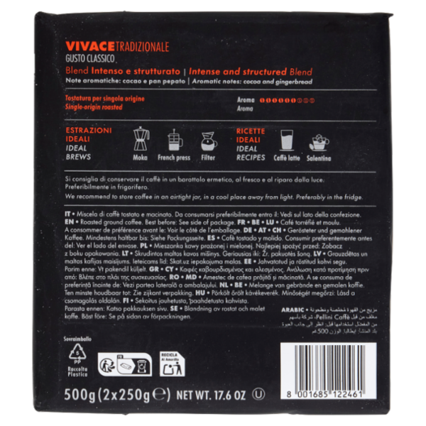 Pellini Vivace Tradizionale Gusto Classico Macinato Moka & Filtro 2 x 250 g
