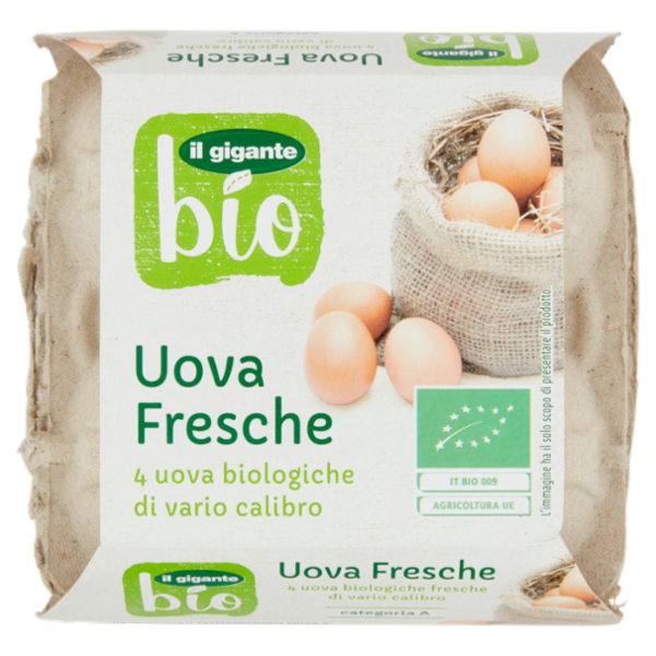 IL GIGANTE bio Uova Fresche 4 uova biologiche di vario calibro 230 g