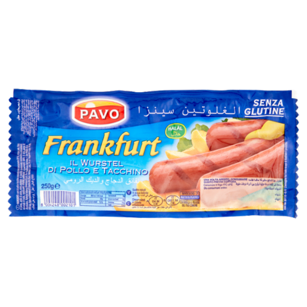 Pavo Frankfurt il Wurstel di Pollo e Tacchino 250 g